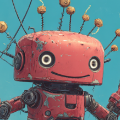 wide red robot head attached to wires