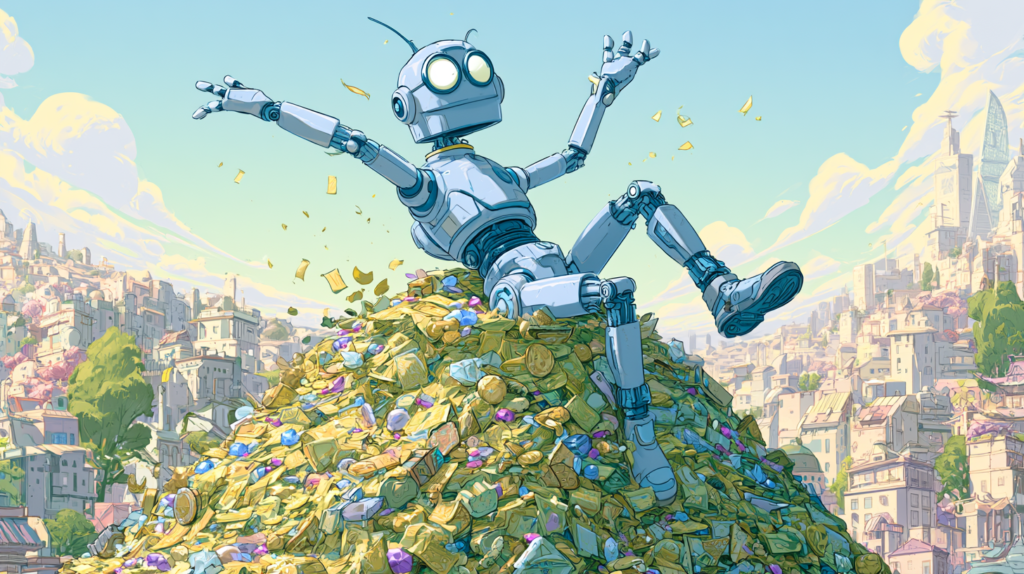 Build an emergency fund with AI — friendly robot dropping coins into a safe labeled Emergency.
